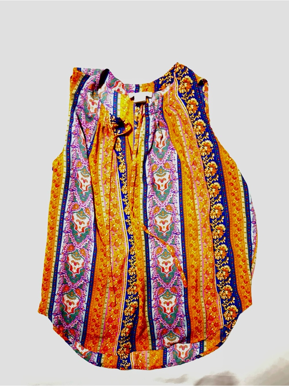 Cynthia Rowley Multicolor Yellow Striped Boho Tie-Neck Tank